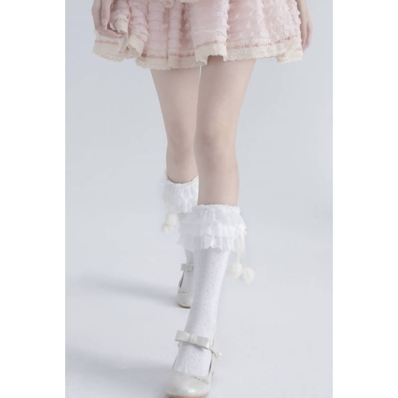 Lolita Layered Plush Ball Stockings SpreePicky