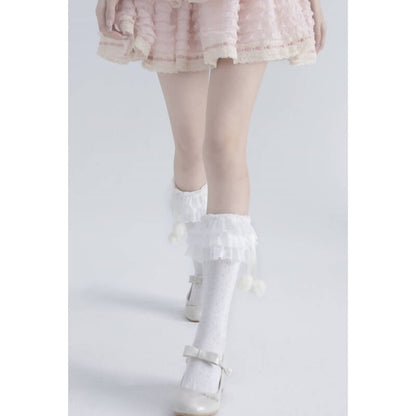 Lolita Layered Plush Ball Stockings SpreePicky