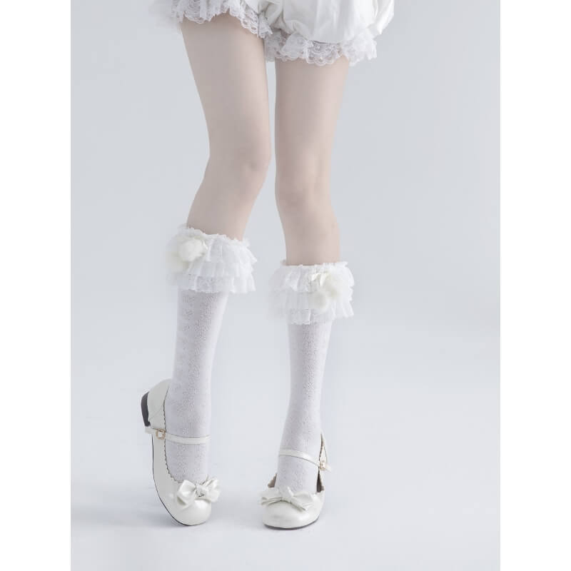 Lolita Layered Plush Ball Stockings SpreePicky