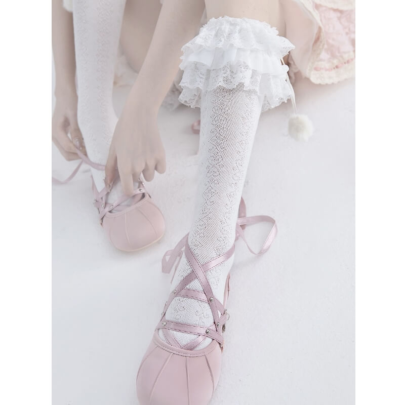 Lolita Layered Plush Ball Stockings SpreePicky