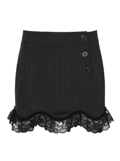 Black Stripes Lace Wrapped Skirt SpreePicky