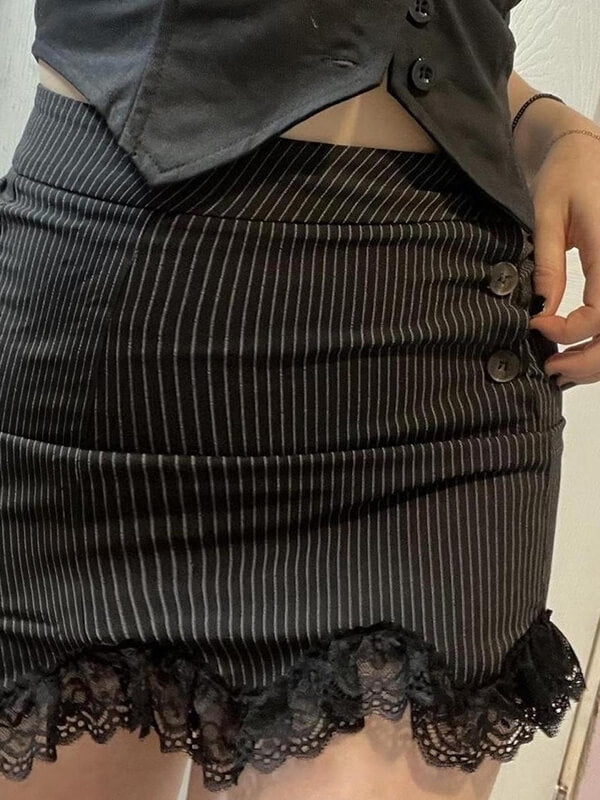 Black Stripes Lace Wrapped Skirt SpreePicky