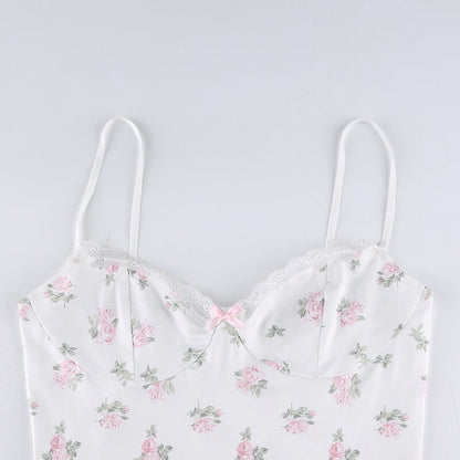 White Flowers Suspender Dress SpreePicky