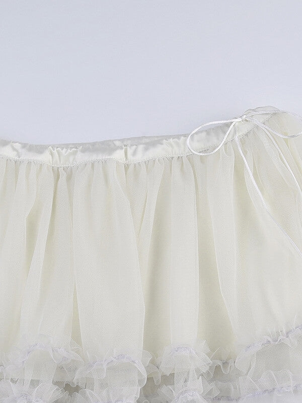 White Tulle Mesh Layered skirt SpreePicky