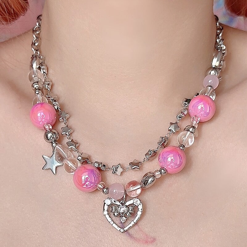 Pink Punk Heart Necklace SpreePicky