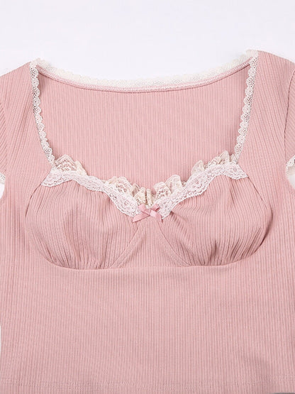 Sweet Cute Pink Lace Top SpreePicky