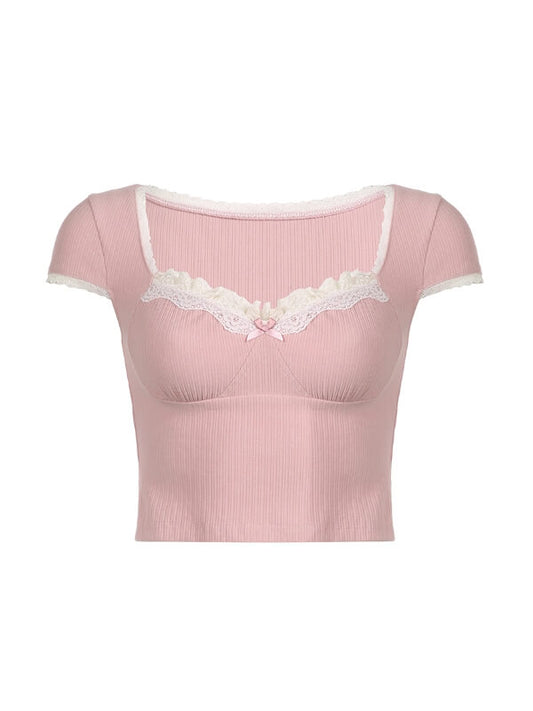 Sweet Cute Pink Lace Top SpreePicky