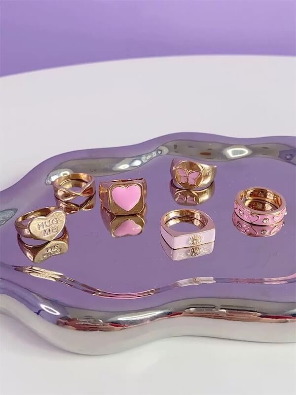 Fashion Pink Heart Rings 6 pieces SpreePicky