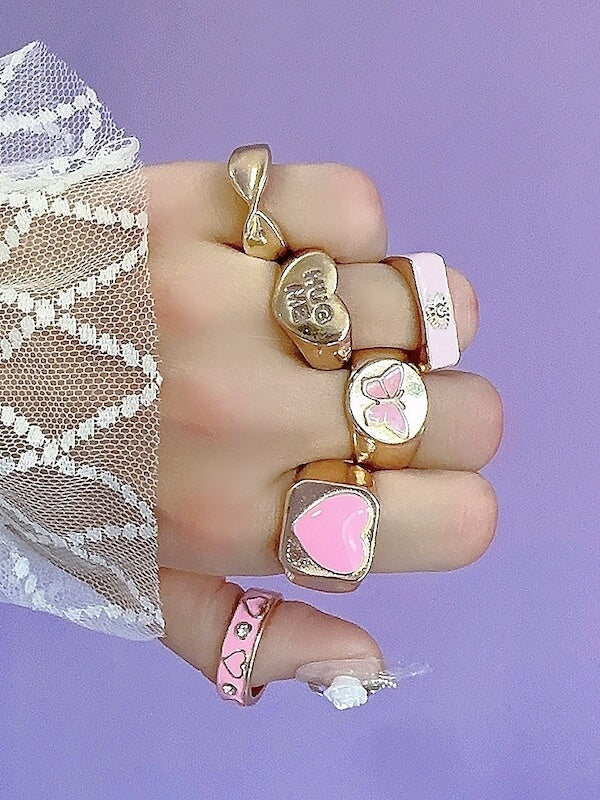 Fashion Pink Heart Rings 6 pieces SpreePicky