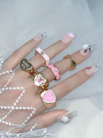 Fashion Pink Heart Rings 6 pieces SpreePicky