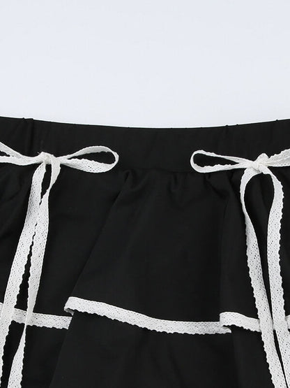 Princess Black with White Bow Layered Skirt SpreePicky