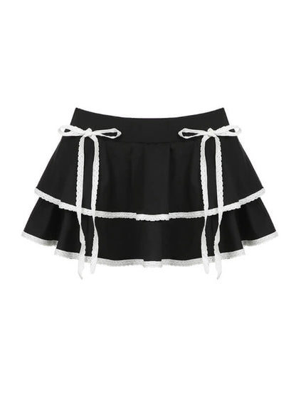 Princess Black with White Bow Layered Skirt SpreePicky