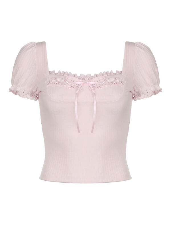 Princess Pink Bow Puff Sleeves Top SpreePicky