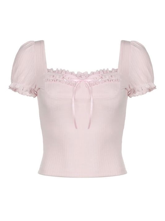 Princess Pink Bow Puff Sleeves Top SpreePicky