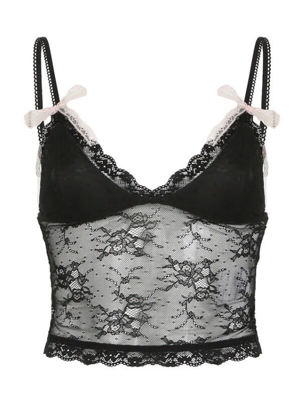 Black Floral Bow Lace Cami SpreePicky