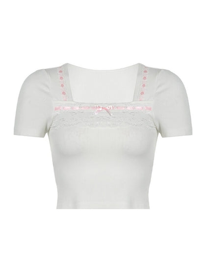 White Pink Lace Top SpreePicky