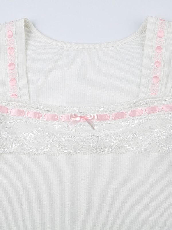 White Pink Lace Top SpreePicky