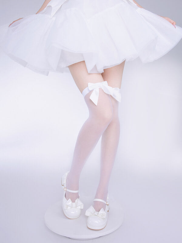 Elegant White Bow Lolita Stockings SpreePicky