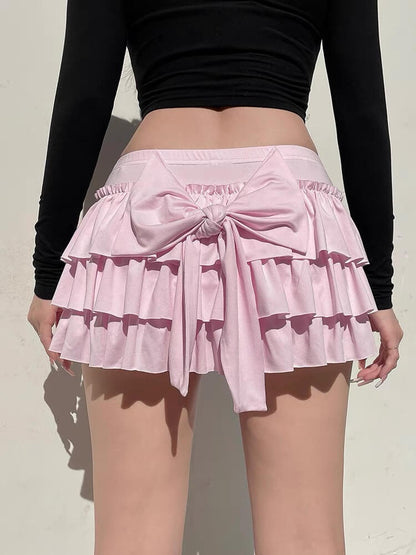 Sweetheart Pink Bow Layered Skirt SpreePicky