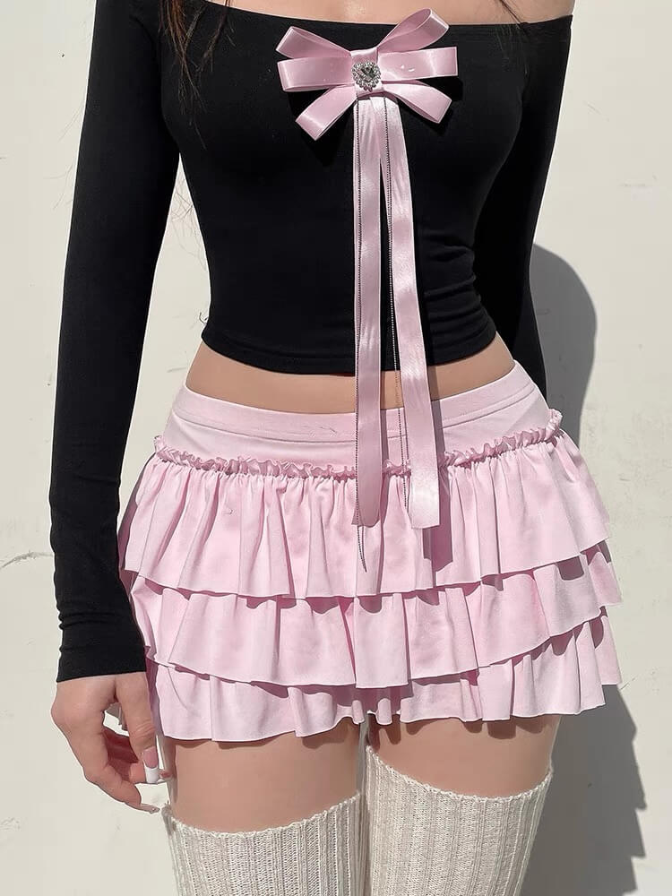Sweetheart Pink Bow Layered Skirt SpreePicky
