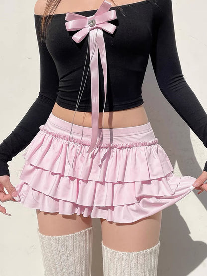 Sweetheart Pink Bow Layered Skirt SpreePicky