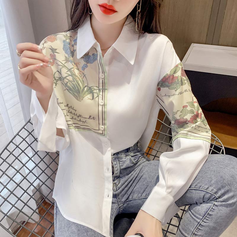 Sweet Floral Loose Lapel Shirt Modakawa