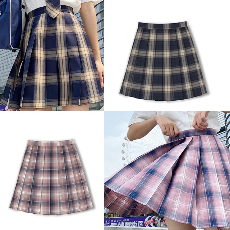 Plaid Print Pleated Skirt Bow Tie Set Modakawa