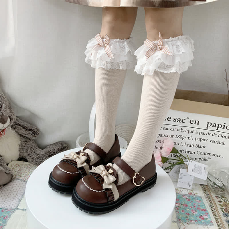 Vintage Bow Knot Button Bear Platform Lolita Shoes modakawa