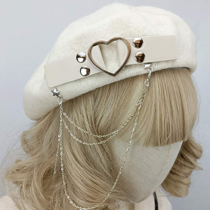 Y2K Love Heart Chain Lolita Beret modakawa