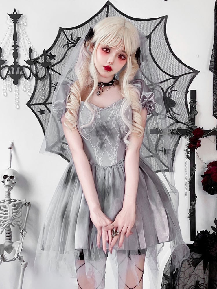 Halloween Gray Puff Sleeves Dress Costume mySite