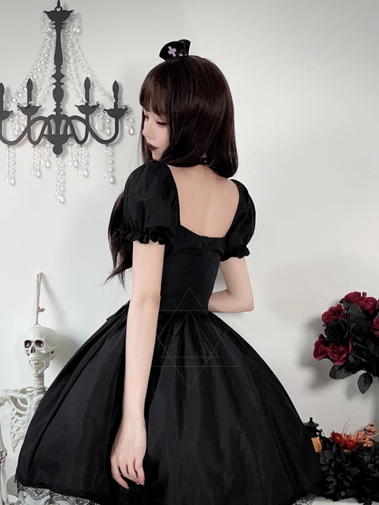 Halloween Dark Black Puff Sleeves Dress Costume mySite