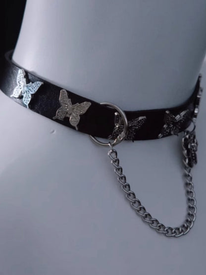 Skull Butterfly Pendant Black Choker with Chain mySite