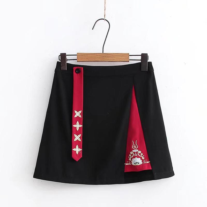 Stylish Dragon Embroidery Colorblock Hoodie Skirt Set Modakawa