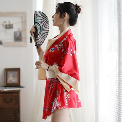 Charming Red Kimono Floral Cosplay Lingerie Dress Modakawa