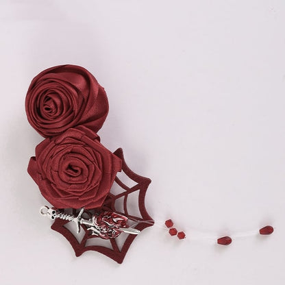 Lolita Spider Web Red Rosettes Hairclip mySite