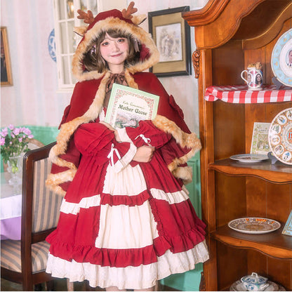 Cartoon Antler Plush Hooded Cloak Lolita Coat modakawa