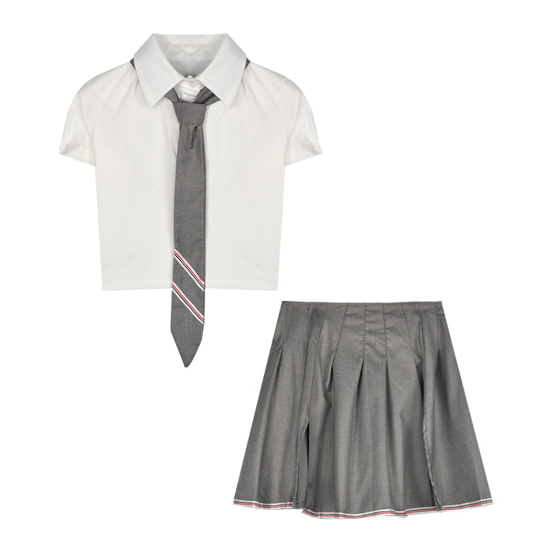 JK Tie T-Shirt Split Pleated Skirt Set modakawa