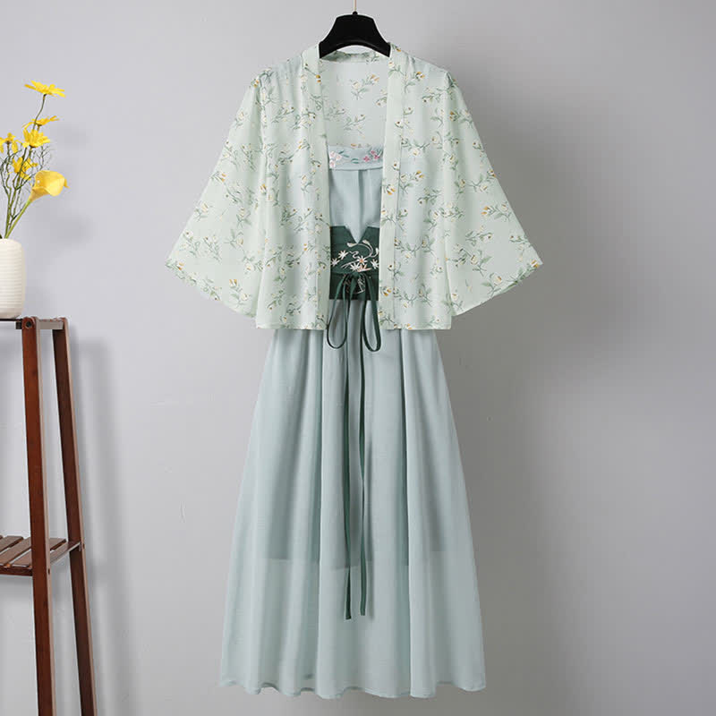 Vintage Hanfu Floral Cardigan Embroidery Slip Dress modakawa