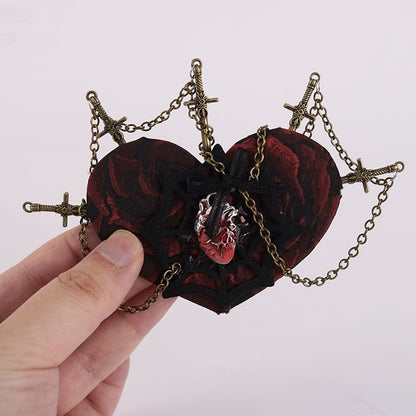 Red Heart Black Spider Web with Swords and Chains Hairclip mySite