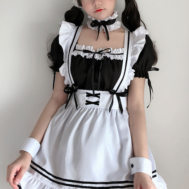 Bow Tie Lolita Maid Ruffle Costume Dress Modakawa