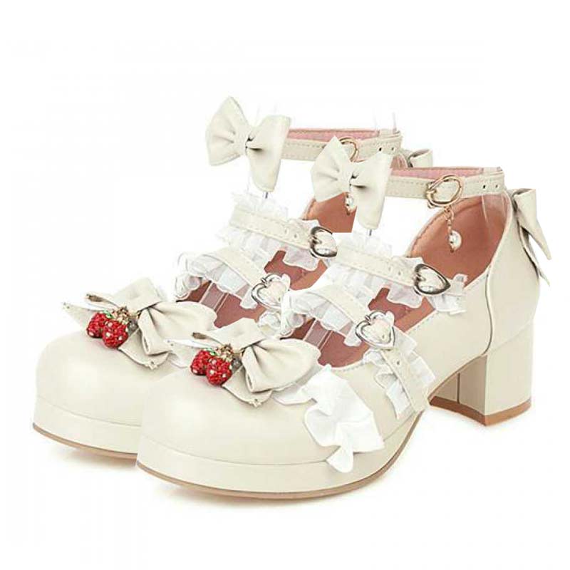 Kawaii Lace Bow Lolita Kitten Heel Mary Janes Shoes Modakawa