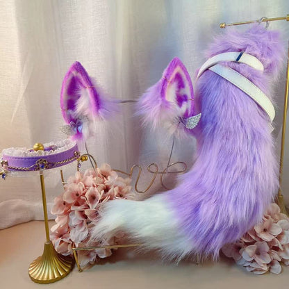 Purple Furry Fox Ears Tail Paw Headband Accessory Modakawa