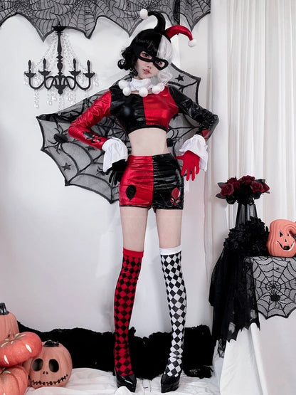 Halloween Black Red Cropped Clown Costume Top and Shorts mySite