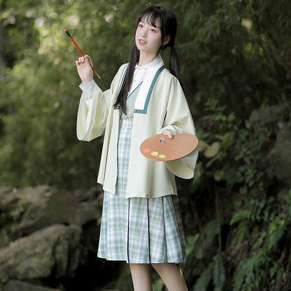 Sweet Bamboo Shirt Plaid Skirt Outerwear Set Modakawa