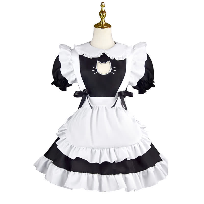 Lolita Doll Collar Kitty Hollow Out Ruffled Maid Dress Modakawa