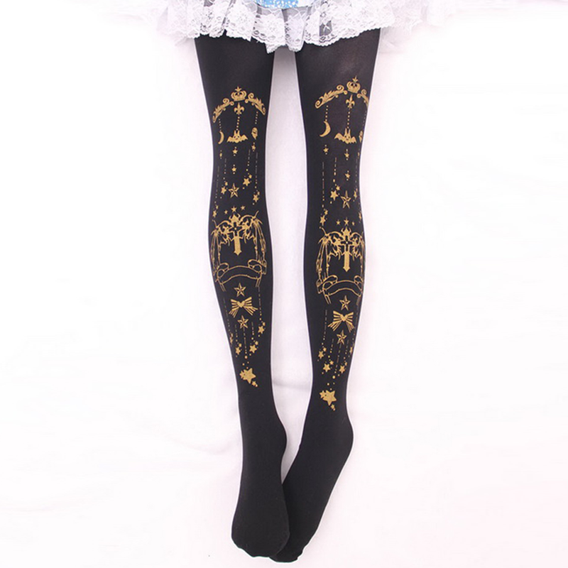 Moon-Star Printed Velvet Lolita Tights Modakawa