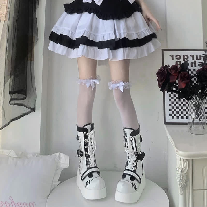 Y2K Colorblock Lace Up Platform Lolita Martin Boots modakawa