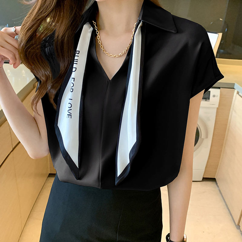 Elegant Chain Bow Tie Loose Shirt Modakawa