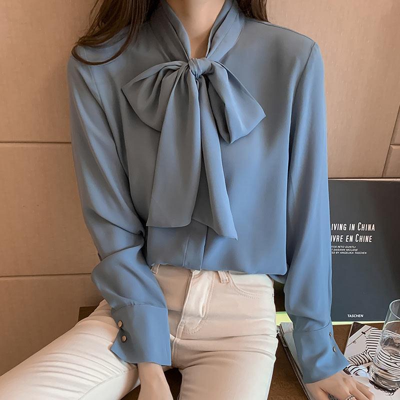 Elegant Stand-Up Collar Bow Loose Shirt Modakawa