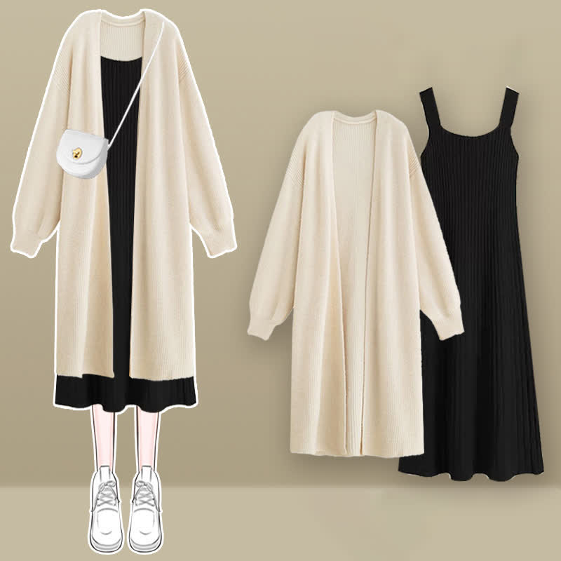 Chic Knit Cardigan Outerwear Slip Dress Set modakawa